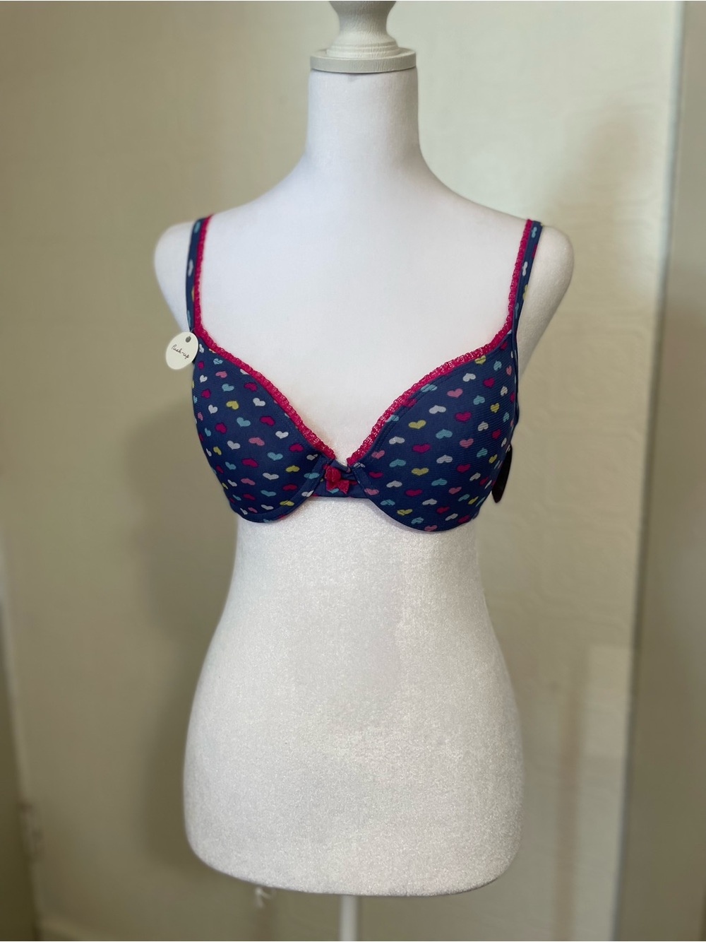 SO Navy Printed Underwire Bra with Pink Trim and Multicolor Dots